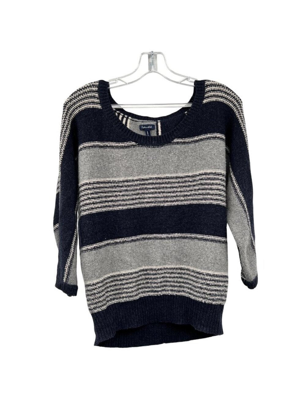 Splendid Womens Striped Knit Sweater 3/4 Sleeve Navy/Multi Size XS